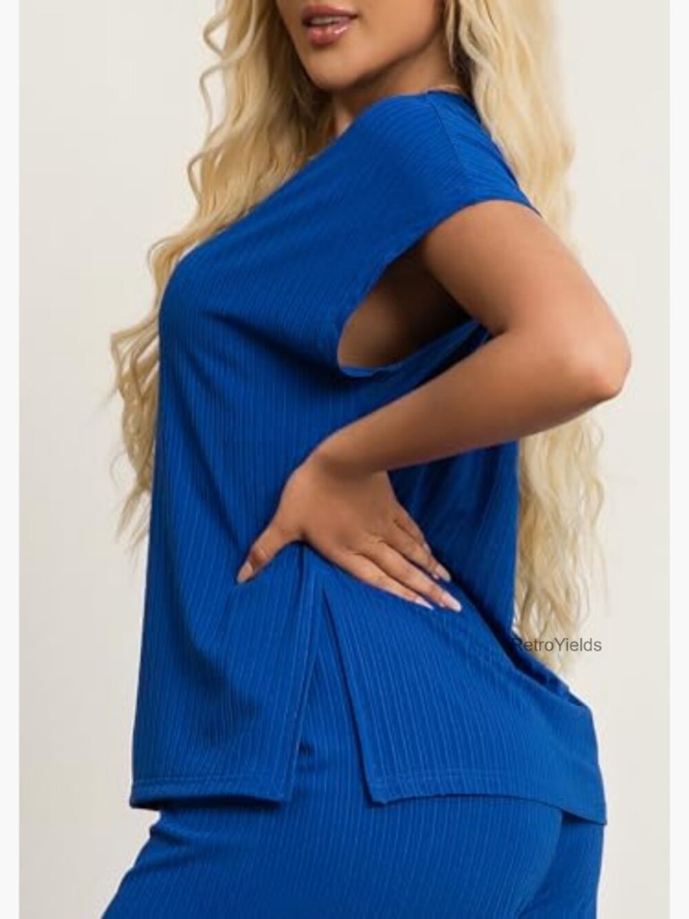 Plus Size Lounge Set Cap Sleeve Top Wide Leg Pants Matching Tracksuit Outfits - Picture 2 of 7